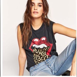NWT Daydreamer Rolling Stones Flocked muscle tank Small SOLD OUT